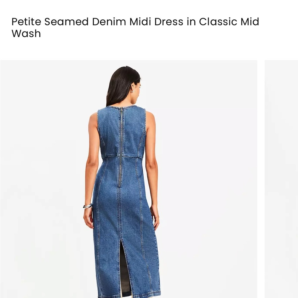 LOFT Sleeveless Seamed Denim Midi Dress in Mid Wash Blue - Picture 3 of 5